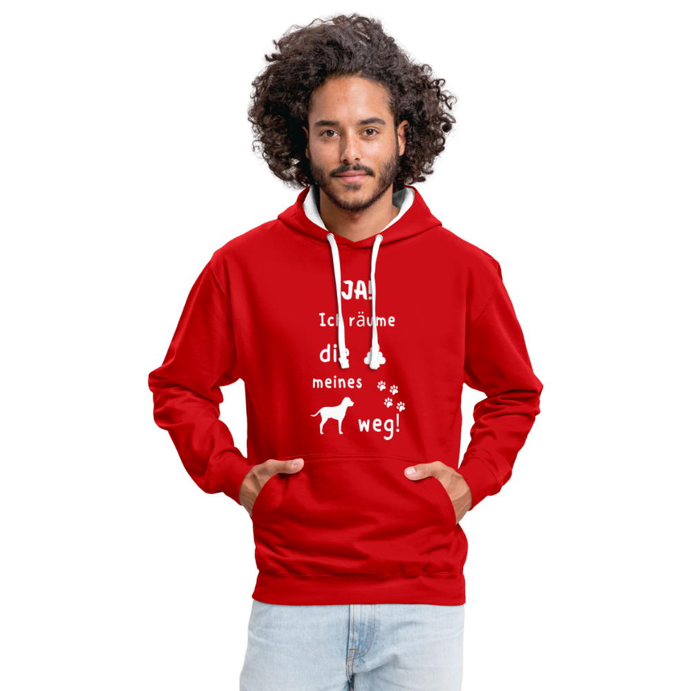 Kontrast-Hoodie - Hund Spruch - Rot/Weiß