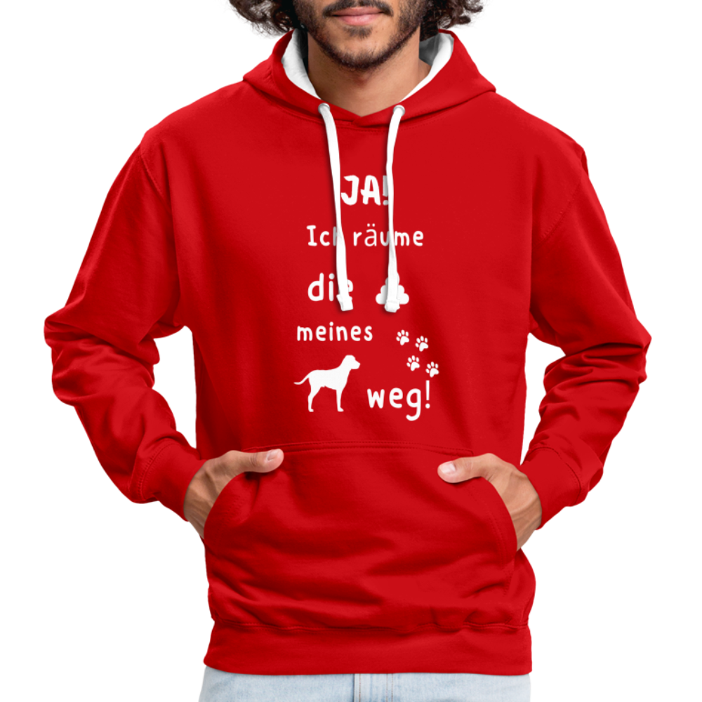 Kontrast-Hoodie - Hund Spruch - Rot/Weiß