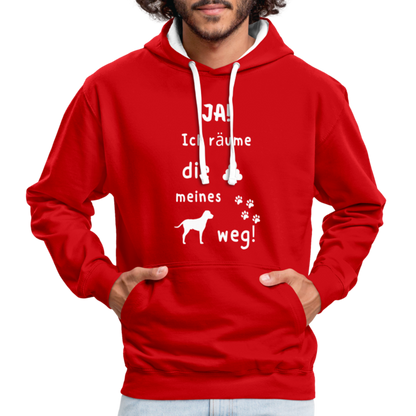 Kontrast-Hoodie - Hund Spruch - Rot/Weiß