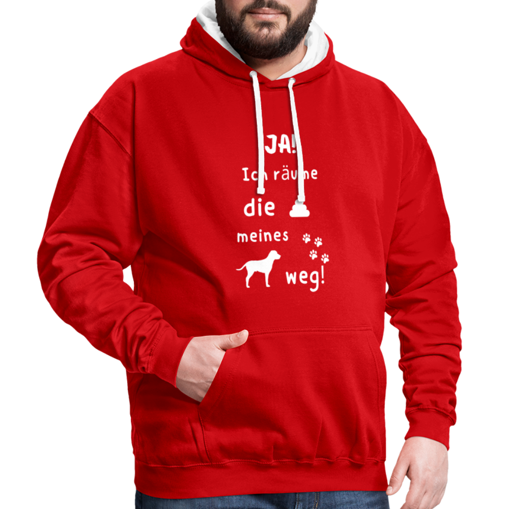 Kontrast-Hoodie - Hund Spruch - Rot/Weiß