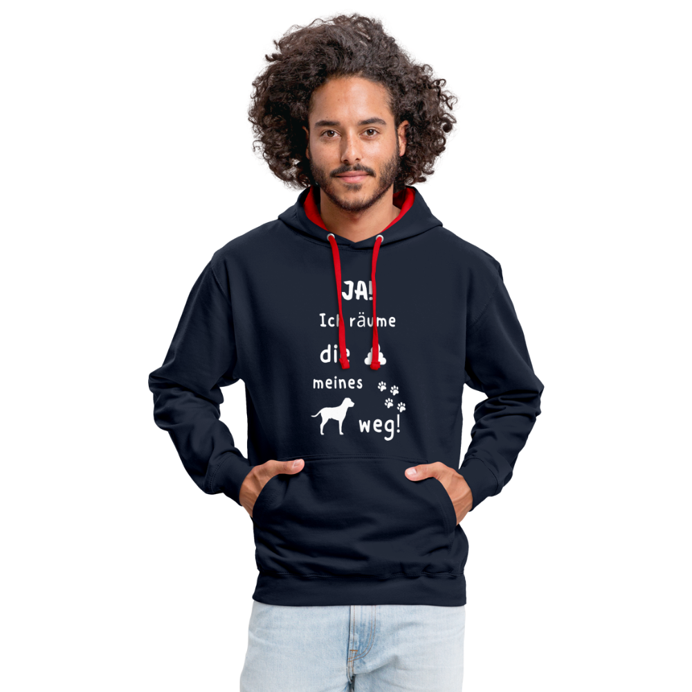 Kontrast-Hoodie - Hund Spruch - Navy/Rot