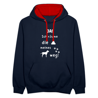 Kontrast-Hoodie - Hund Spruch - Navy/Rot