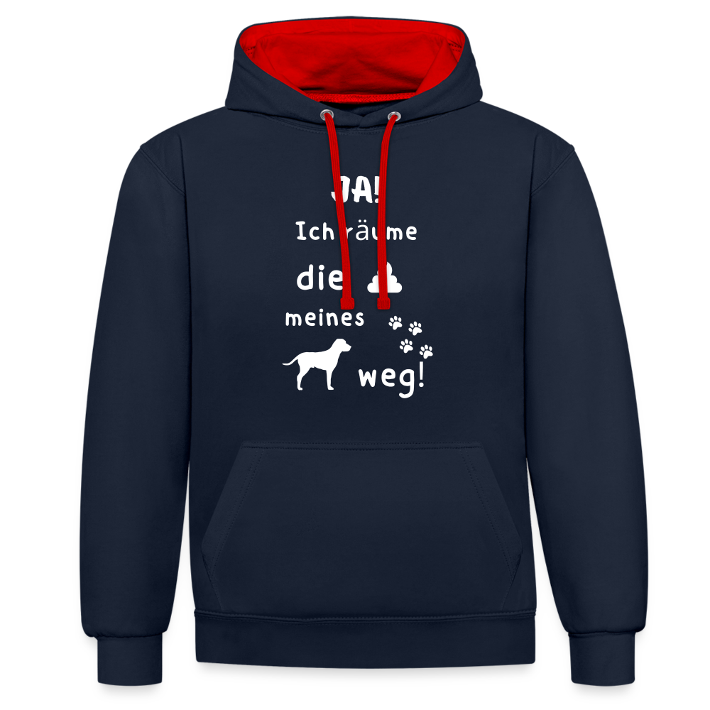 Kontrast-Hoodie - Hund Spruch - Navy/Rot