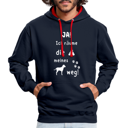 Kontrast-Hoodie - Hund Spruch - Navy/Rot