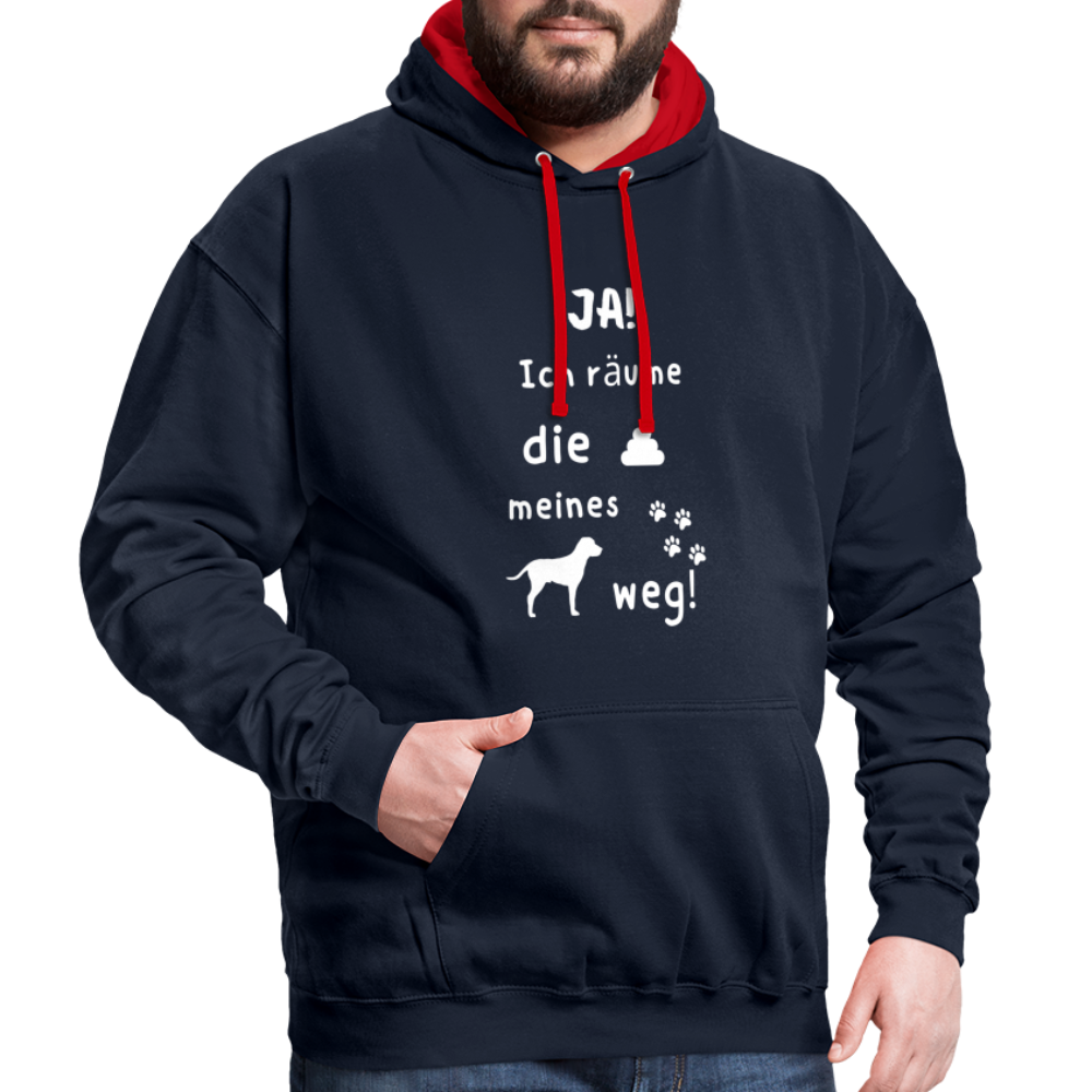 Kontrast-Hoodie - Hund Spruch - Navy/Rot