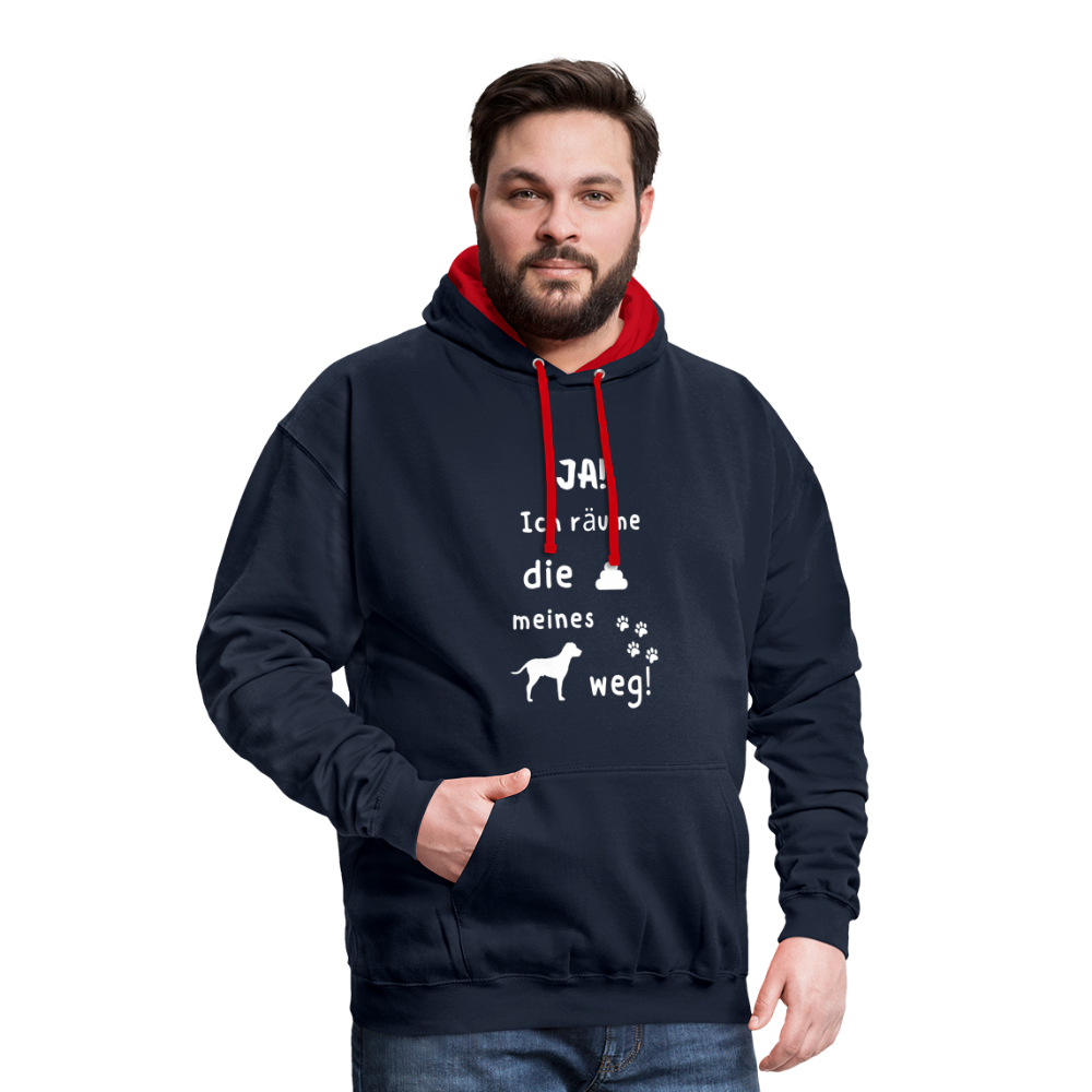 Kontrast-Hoodie - Hund Spruch - Navy/Rot