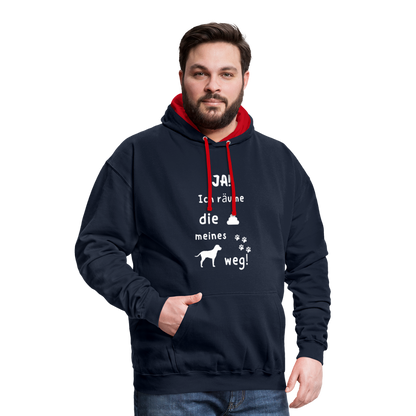 Kontrast-Hoodie - Hund Spruch - Navy/Rot