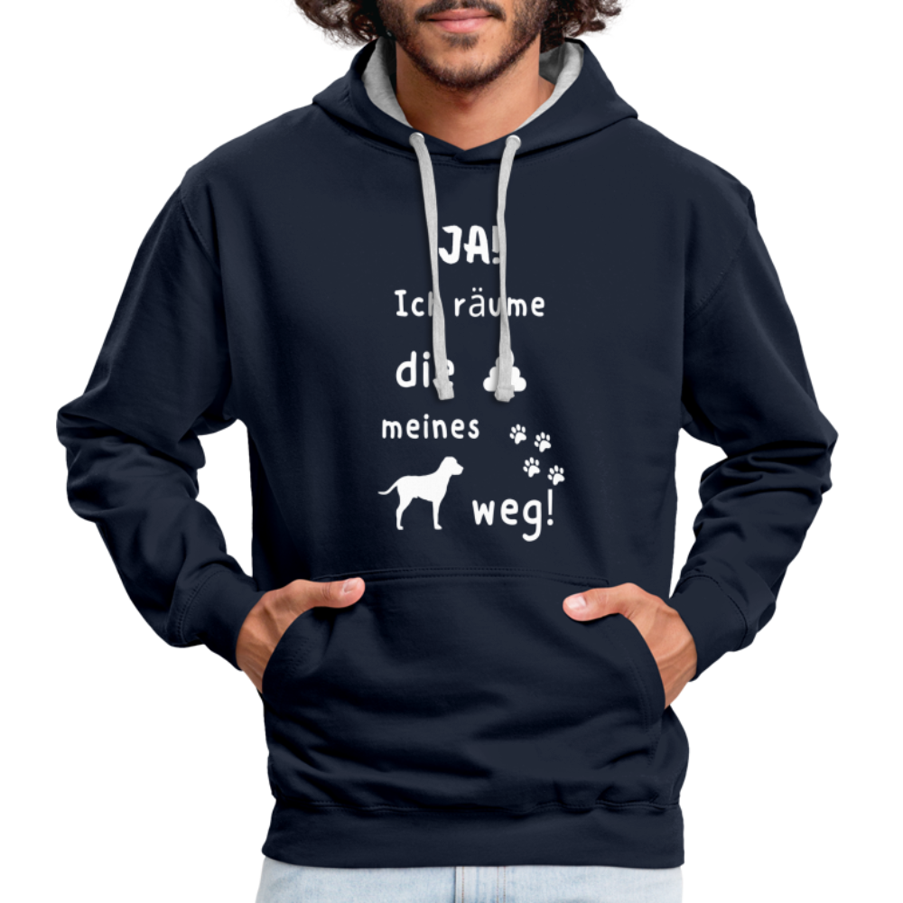 Kontrast-Hoodie - Hund Spruch - Navy/Grau meliert