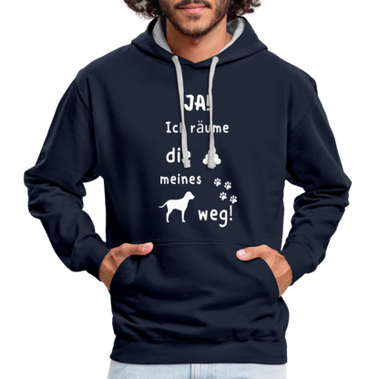 Kontrast-Hoodie - Hund Spruch - Navy/Grau meliert