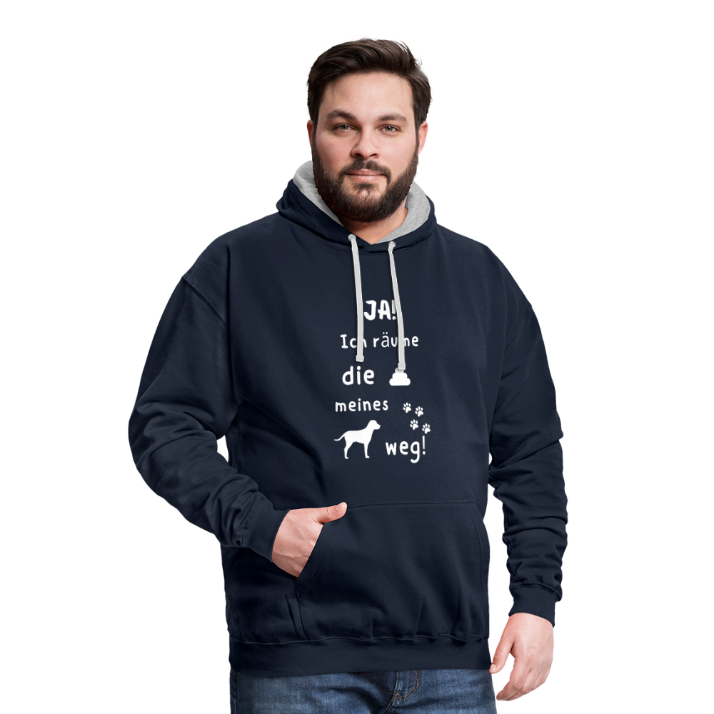 Kontrast-Hoodie - Hund Spruch - Navy/Grau meliert