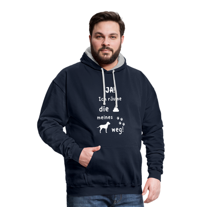 Kontrast-Hoodie - Hund Spruch - Navy/Grau meliert