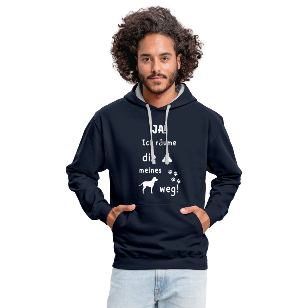 Kontrast-Hoodie - Hund Spruch - Navy/Grau meliert