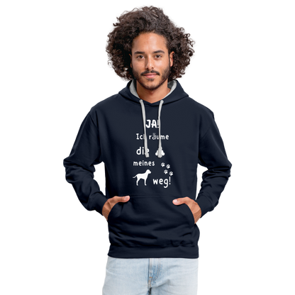 Kontrast-Hoodie - Hund Spruch - Navy/Grau meliert