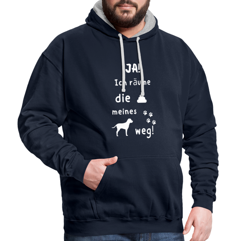 Kontrast-Hoodie - Hund Spruch - Navy/Grau meliert