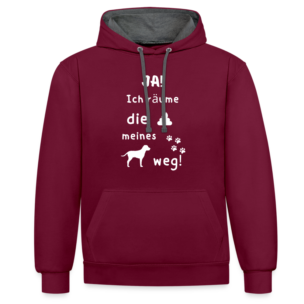 Kontrast-Hoodie - Hund Spruch - Weinrot/Anthrazit