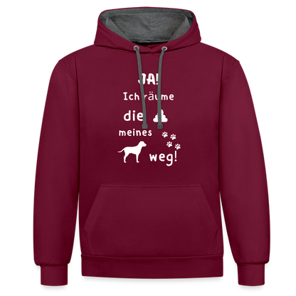 Kontrast-Hoodie - Hund Spruch - Weinrot/Anthrazit