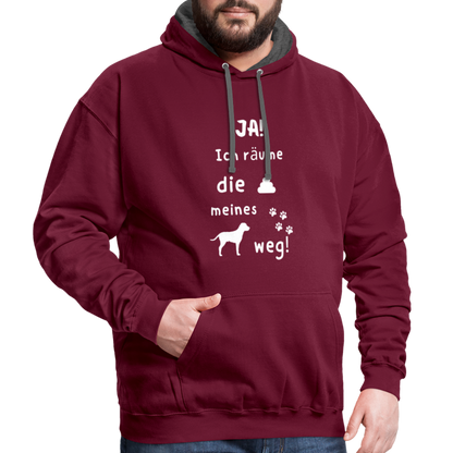 Kontrast-Hoodie - Hund Spruch - Weinrot/Anthrazit