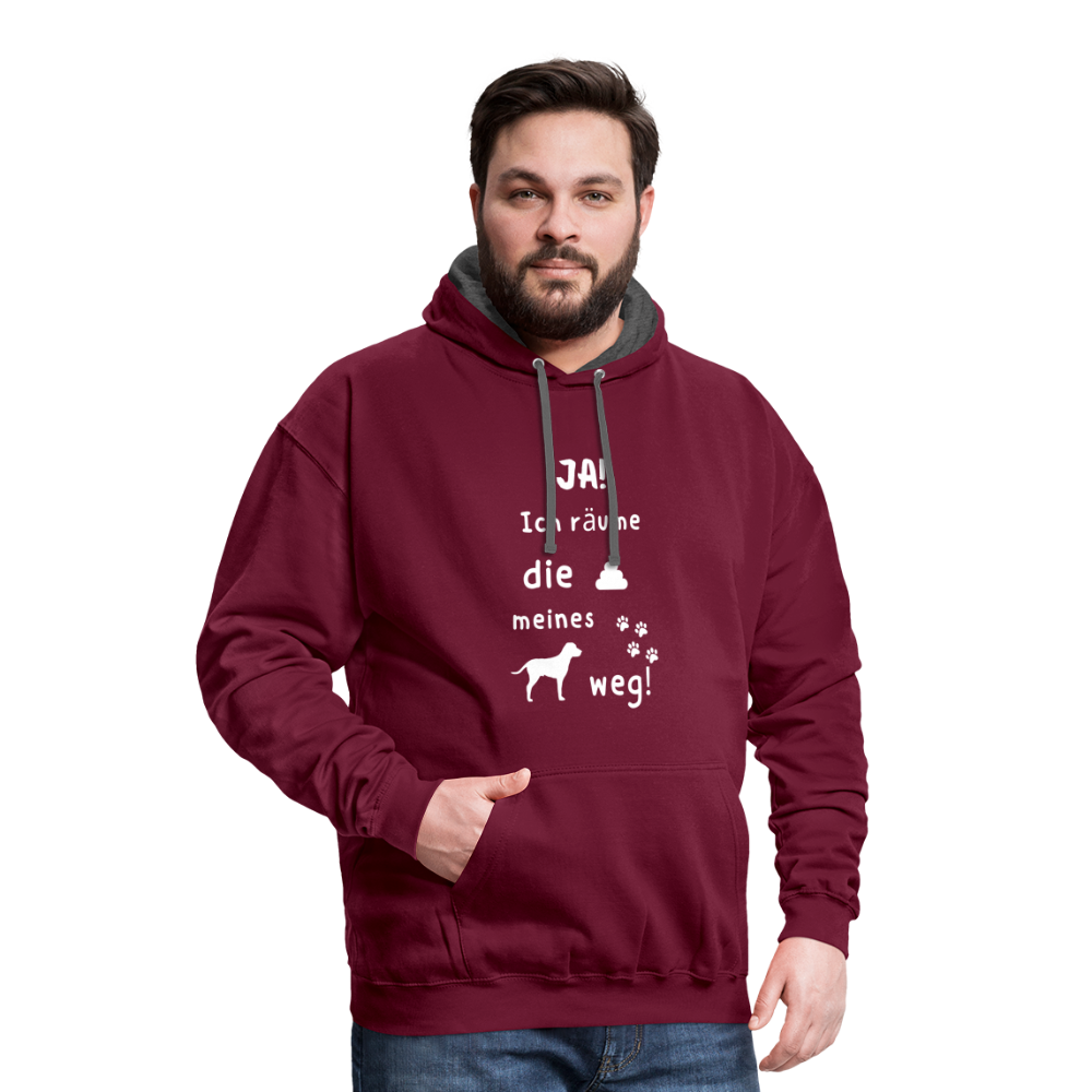 Kontrast-Hoodie - Hund Spruch - Weinrot/Anthrazit