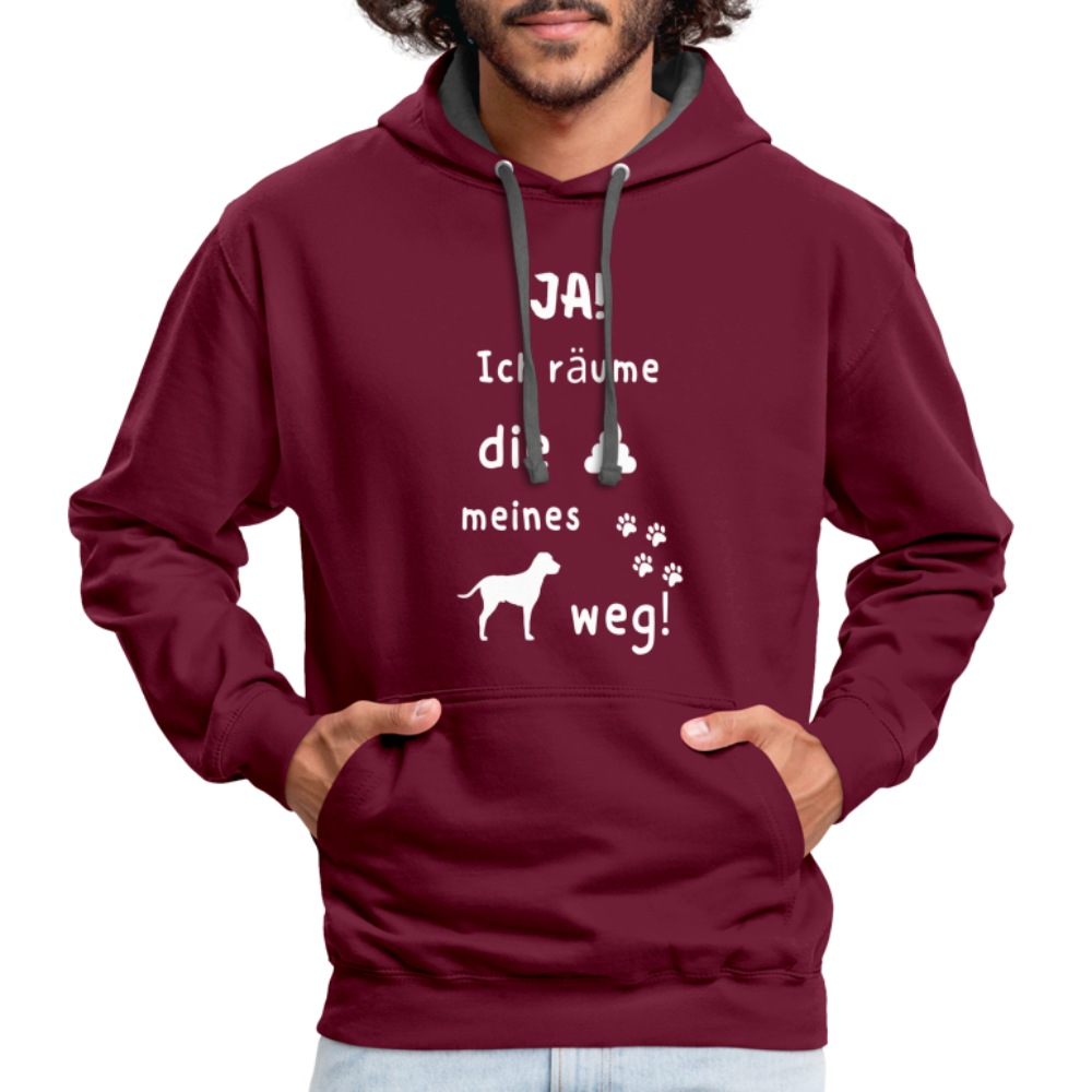 Kontrast-Hoodie - Hund Spruch - Weinrot/Anthrazit