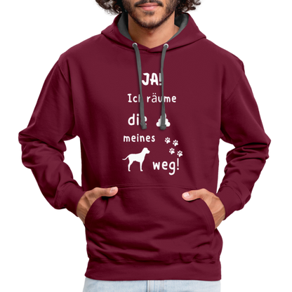 Kontrast-Hoodie - Hund Spruch - Weinrot/Anthrazit