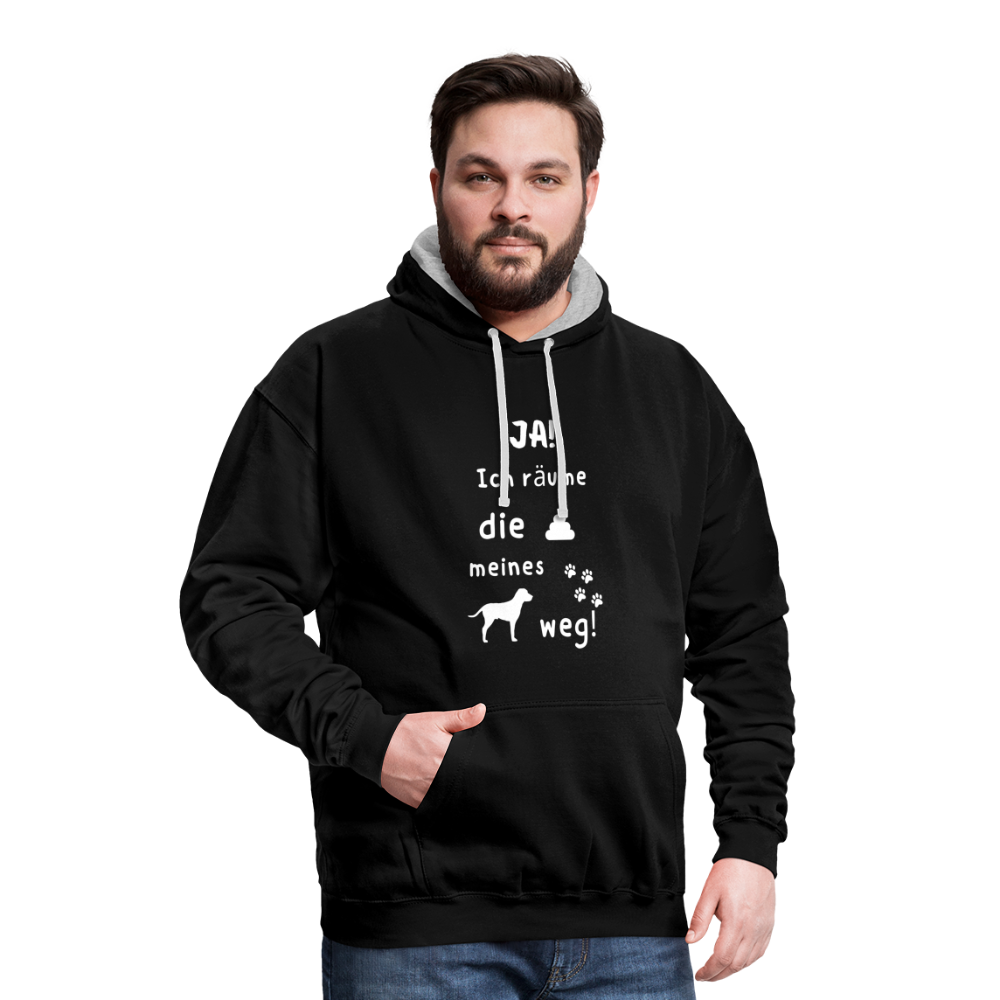 Kontrast-Hoodie - Hund Spruch - Schwarz/Grau meliert