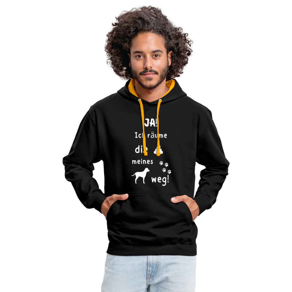 Kontrast-Hoodie - Hund Spruch - Schwarz/Gold