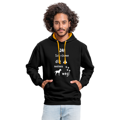 Kontrast-Hoodie - Hund Spruch - Schwarz/Gold