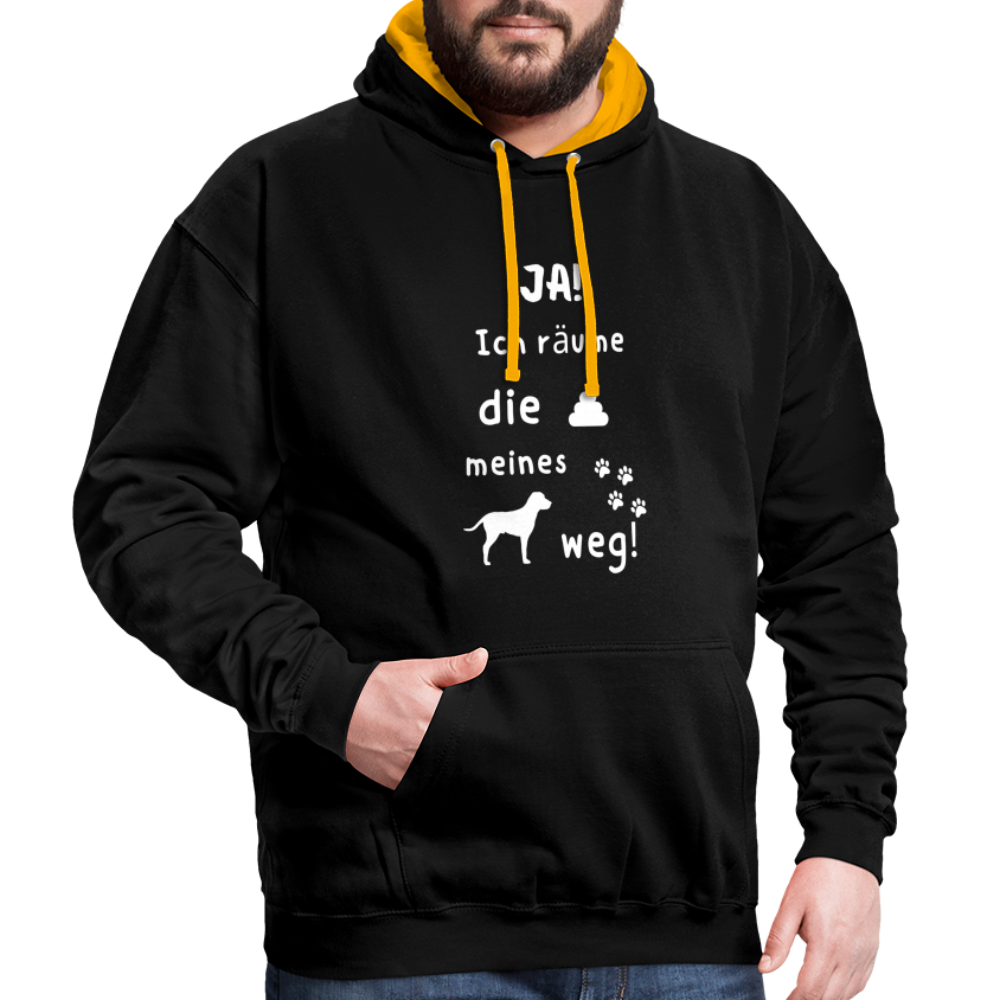 Kontrast-Hoodie - Hund Spruch - Schwarz/Gold