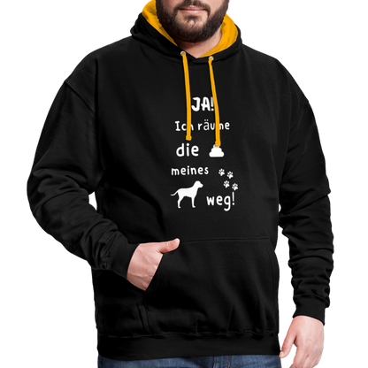 Kontrast-Hoodie - Hund Spruch - Schwarz/Gold