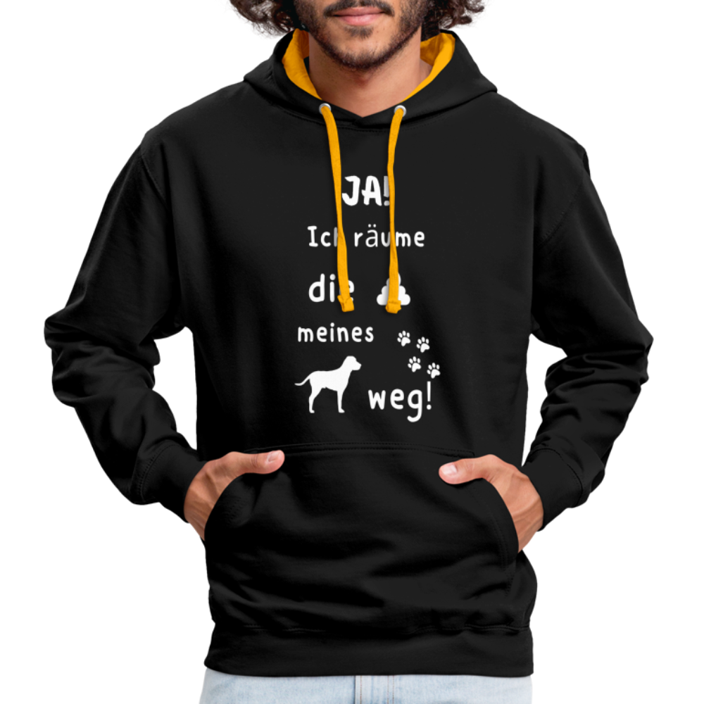 Kontrast-Hoodie - Hund Spruch - Schwarz/Gold