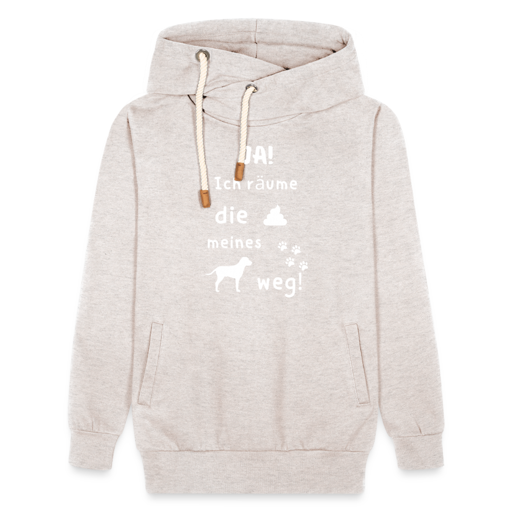 Unisex Schalkragen Hoodie - Hund Spruch - Beige meliert