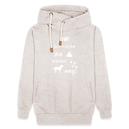 Unisex Schalkragen Hoodie - Hund Spruch - Beige meliert