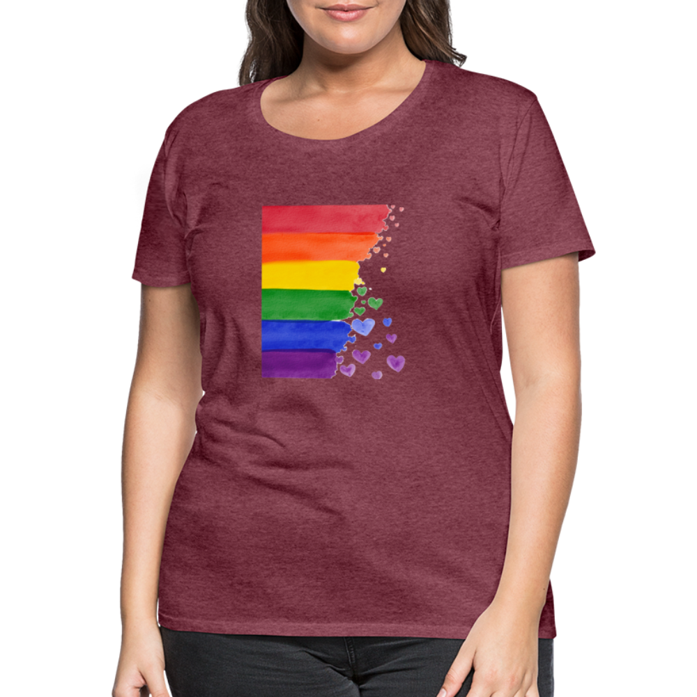 Frauen Premium T-Shirt - LGBT Streifen - Bordeauxrot meliert