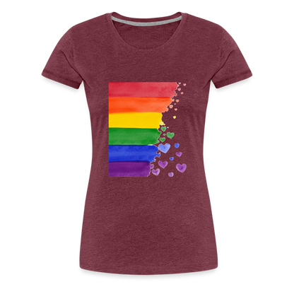 Frauen Premium T-Shirt - LGBT Streifen - Bordeauxrot meliert