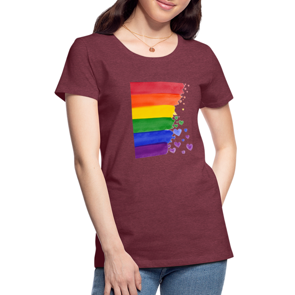 Frauen Premium T-Shirt - LGBT Streifen - Bordeauxrot meliert