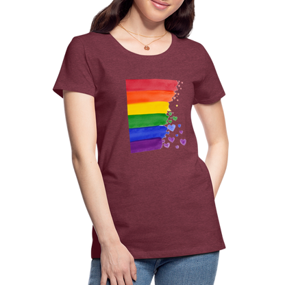 Frauen Premium T-Shirt - LGBT Streifen - Bordeauxrot meliert