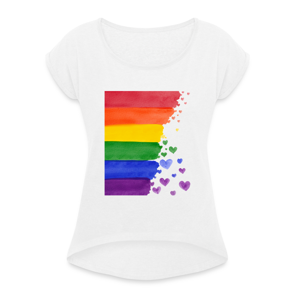 Frauen T-Shirt mit gerollten Ärmeln - LGBT Streifen - weiß