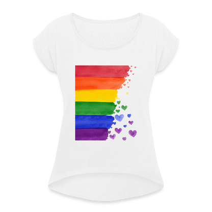 Frauen T-Shirt mit gerollten Ärmeln - LGBT Streifen - weiß