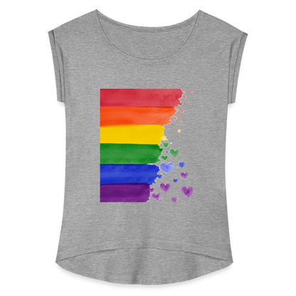 Frauen T-Shirt mit gerollten Ärmeln - LGBT Streifen - Grau meliert