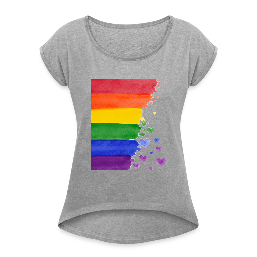 Frauen T-Shirt mit gerollten Ärmeln - LGBT Streifen - Grau meliert