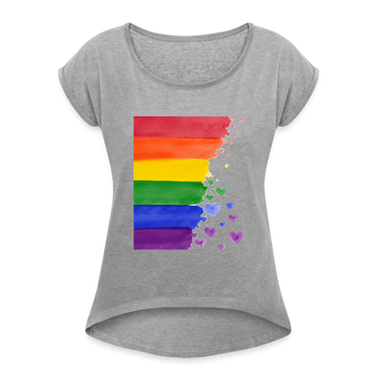 Frauen T-Shirt mit gerollten Ärmeln - LGBT Streifen - Grau meliert