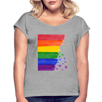 Frauen T-Shirt mit gerollten Ärmeln - LGBT Streifen - Grau meliert