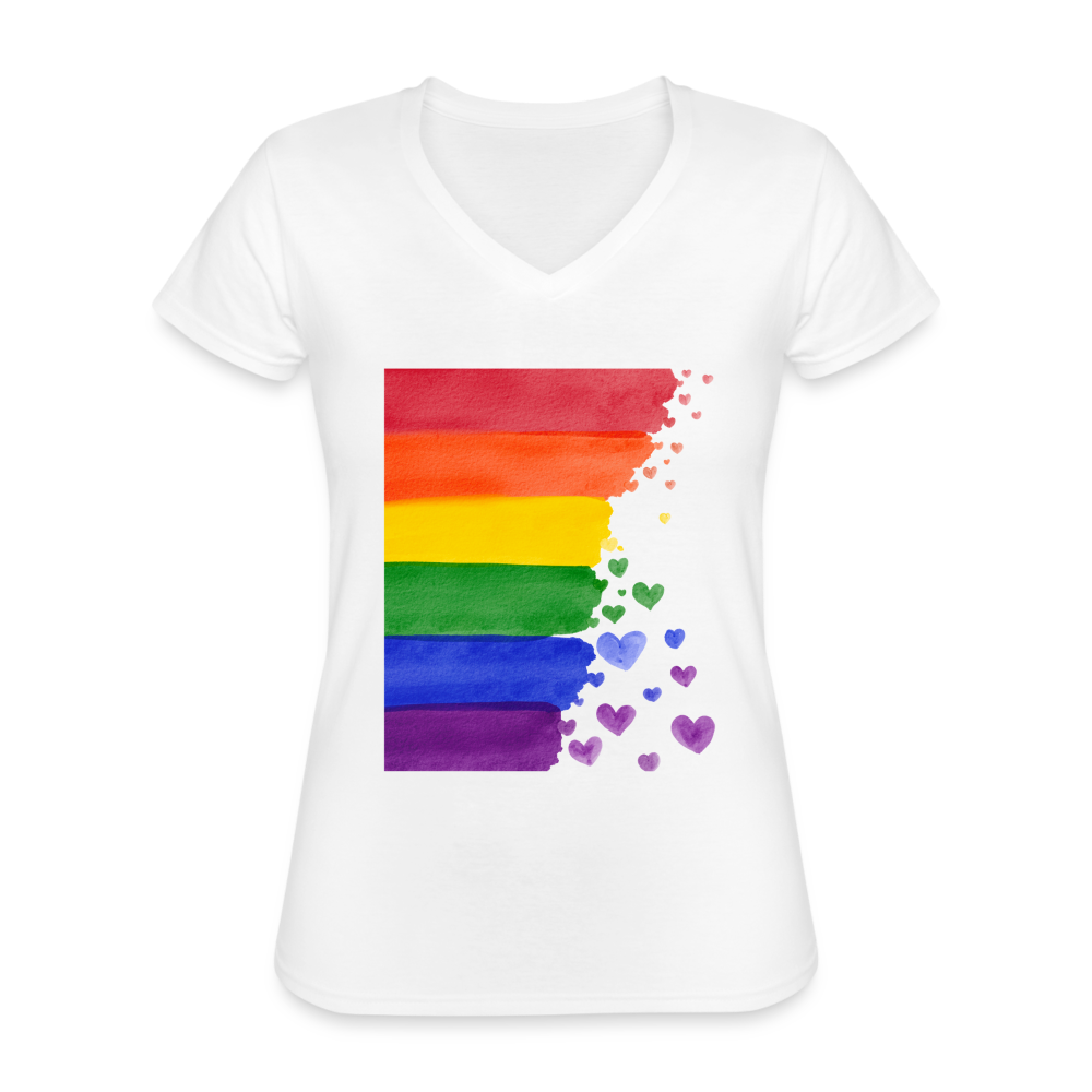 Klassisches Frauen-T-Shirt mit V-Ausschnitt - LGBT Streifen - weiß