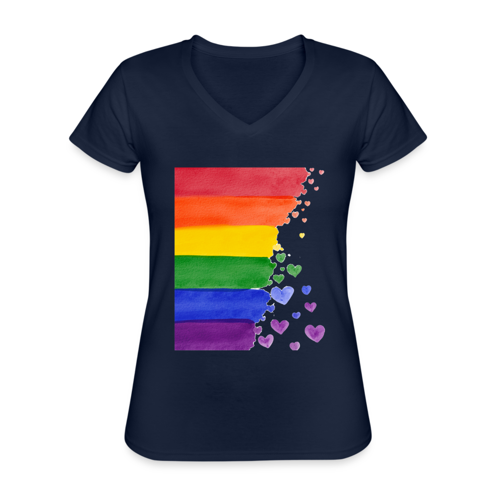 Klassisches Frauen-T-Shirt mit V-Ausschnitt - LGBT Streifen - Navy