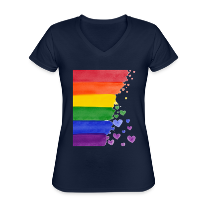 Klassisches Frauen-T-Shirt mit V-Ausschnitt - LGBT Streifen - Navy