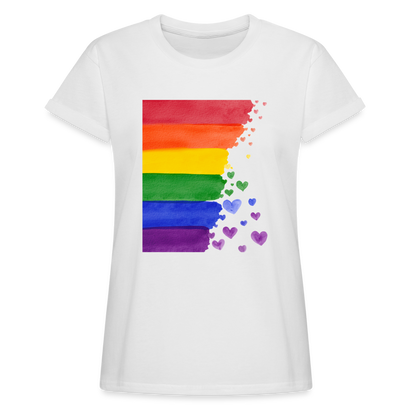 Frauen Oversize T-Shirt - LGBT Streifen - weiß