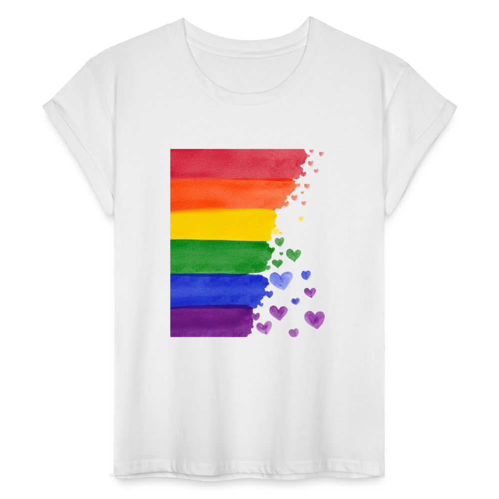 Frauen Oversize T-Shirt - LGBT Streifen - weiß