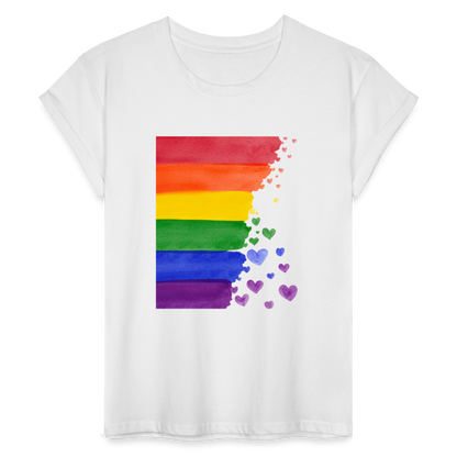 Frauen Oversize T-Shirt - LGBT Streifen - weiß