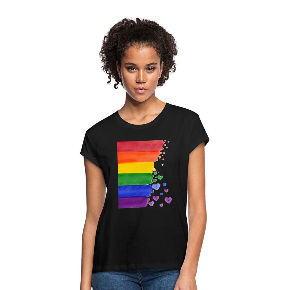 Frauen Oversize T-Shirt - LGBT Streifen - Schwarz