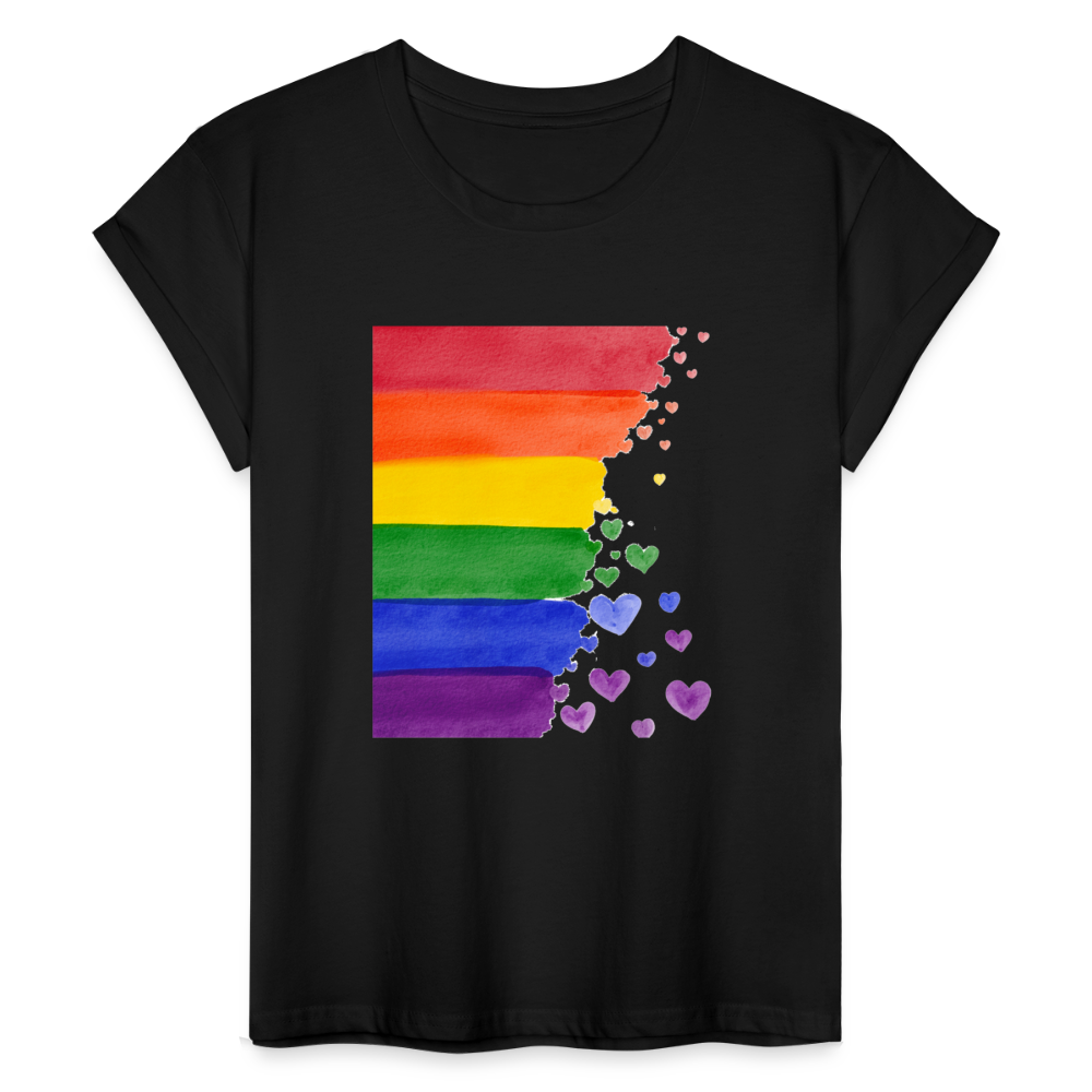 Frauen Oversize T-Shirt - LGBT Streifen - Schwarz